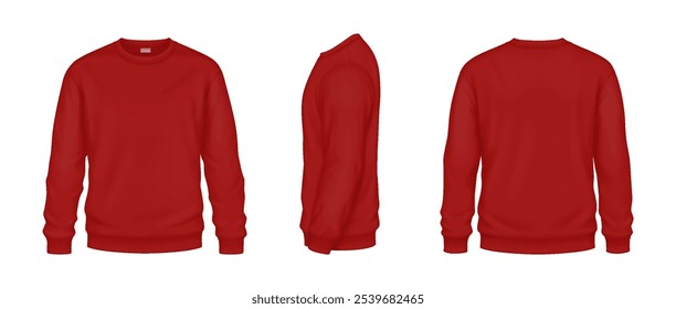 Modern sweatshirts of terracotta color mockup vector illustrations set. Warm clothing for cool autumn template 3d model on white background