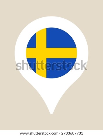 Modern Sweden Flag Map Pin Icon Clearly Indicating Scandinavian Country Location for Travel and Navigation Apps, Clean Design..