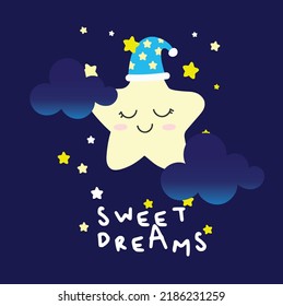 Modern sweet dreams or Good night vector design. sweet  dreams Sticker design template. sweet dreams  T-shirt hand lettered calligraphic design. Design for graphic, prints, poster, card, sticker.