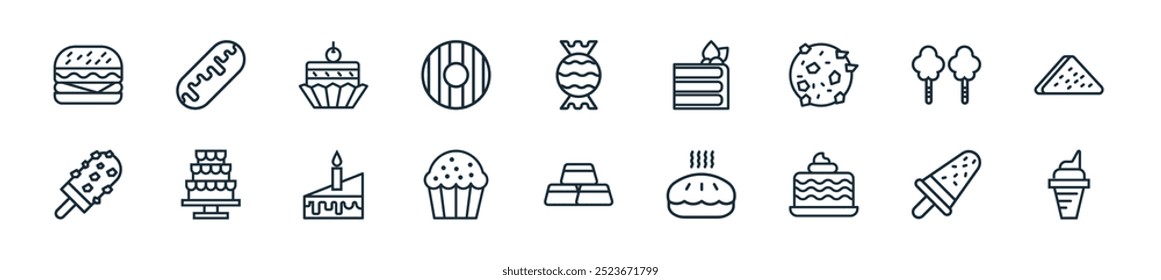 Icono de comida dulce moderno. Perfecto para diseños lineales de UI con helado de Vector, helado, pastel, pastel, chote, muffin, pastel y más iconos para App móviles y de Web.