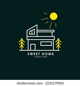 Modern Sweet Home Logo at sunny day with tree