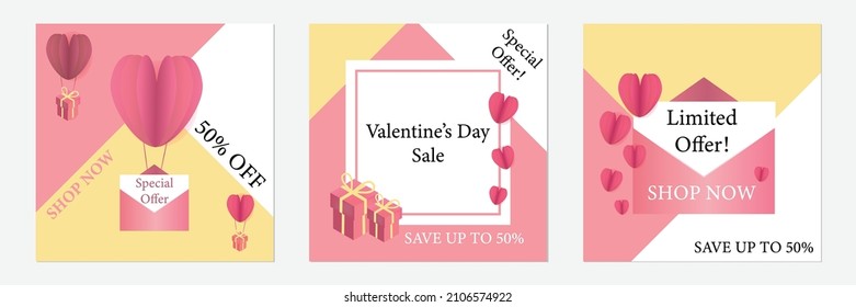 modern and sweet valentine day template banner for sale and special offer for discount offer