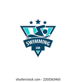 Modern Swimming Logo Badge Design Template