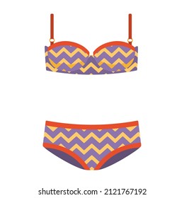 Modern swimsuit with a bright multicolor pattern.