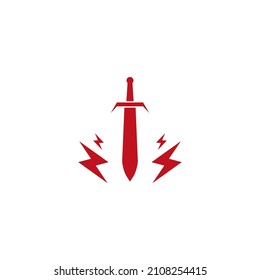 Modern Sword Logo With Lighning Vector Icon Template