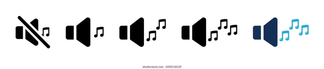 Modern symbol volume note. Simple sign audio. Player media Musical speaker icon in vector design