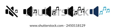 Modern symbol volume note. Simple sign audio. Player media Musical speaker icon in vector design