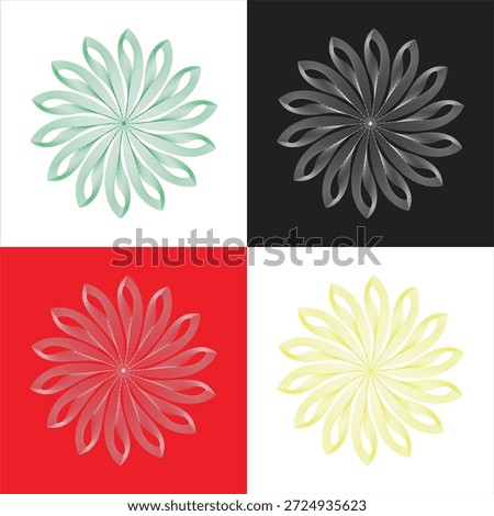 Modern Symmetric Linear Rosette Collection, Creative Geometric Radial Ornaments for Design Projects