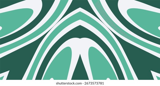 A modern, symmetrical abstract background featuring bold, flowing curves in shades of green and white.