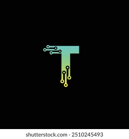 Modern T creative letter technology icon, tech electric wire logo design vector