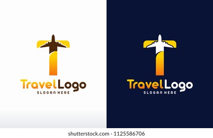 Modern T Initial Travel logo designs concept vector