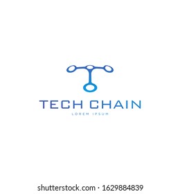 modern T letter initial technology chain connection logo template vector