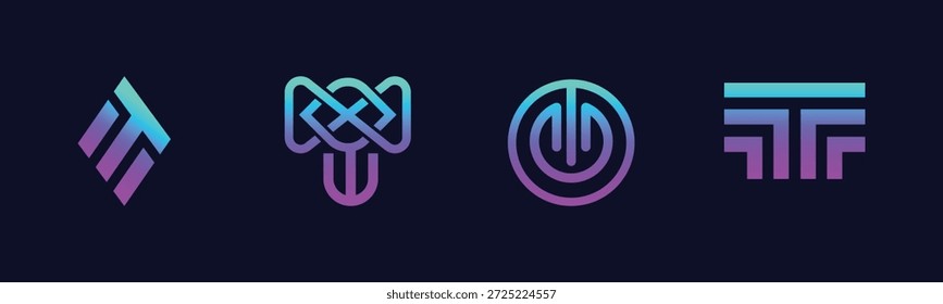 Conjunto de diseño de logotipo T moderno para negocios, Tecnología y Profesional Marca Identity