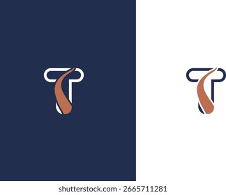 Logotipo moderno "T" con un elemento dinámico de línea de ruta. Diseño minimalista y profesional, ideal para la marca en la tecnología, los negocios y las industrias creativas.