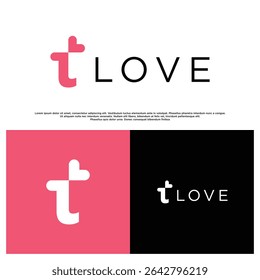 Modern T Love monogram logo with clean lines and bold style, ideal for personal brands, boutique stores, or romantic themes.