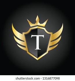 Modern T Shield Crown Wing Logo  Illustration, Vector.