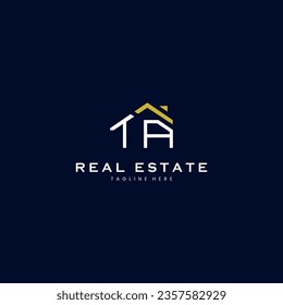 modern TA letter real estate logo in linear style with simple roof building in blue