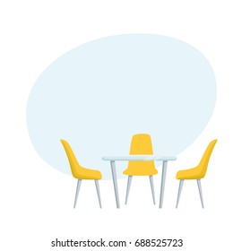 Modern table and chairs furniture for office, cafe, restaurant, home kitchen interior scene design.