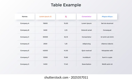 Modern table with columns and rows. Concept of structured organizational chart for corporate planning. Minimal infographic design template. Modern flat vector illustration for business presentation.