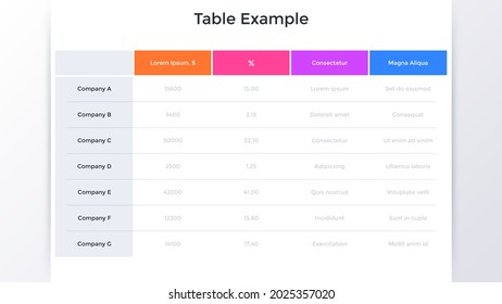 Modern table with columns and rows. Concept of structured organizational chart for corporate planning. Minimal infographic design template. Modern flat vector illustration for business presentation.