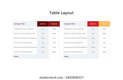 Modern table layout template with highlighted row. Flat design, easy to use for your website or presentation.