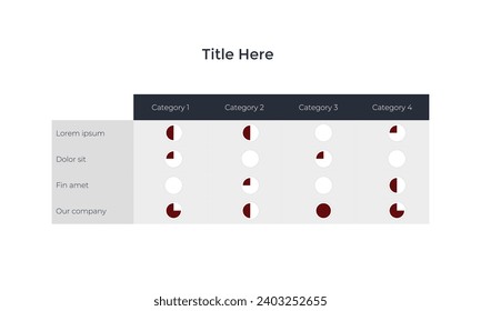 Modern table layout template with highlighted row. Flat design, easy to use for your website or presentation.
