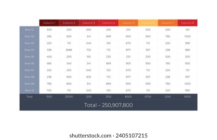 Modern table layout template with highlighted row. Flat design, easy to use for your website or presentation.