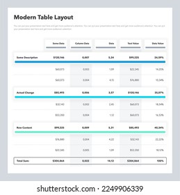 Modern table layout template with a total sum row. Simple flat template for data visualization.