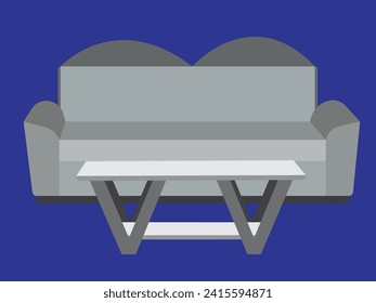 Modern table and sofa design and flat vector isolation with blue background.