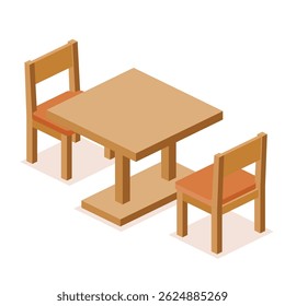 Mesa moderna y dos sillas sobre fondo blanco. Ilustración vectorial.