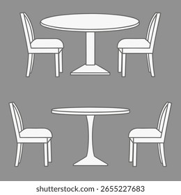 Modern tables with unique base designs Silhouettes Set of cafe tables and chairs in layout