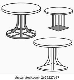 Modern tables with unique base designs Silhouettes Set of cafe tables and chairs in layout