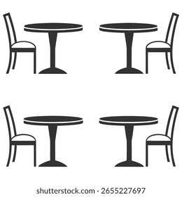 Modern tables with unique base designs Silhouettes Set of cafe tables and chairs in layout