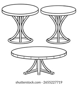 Modern tables with unique base designs Silhouettes Set of cafe tables and chairs in layout