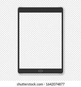 Modern tablet with blank screen. Tablet mockup isolated on transparent background. Realistic vector illustration. 