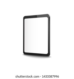 Modern tablet with blank screen - realistic mockup of empty display on black digital device from side view. Vector mock up illustration isolated on white background