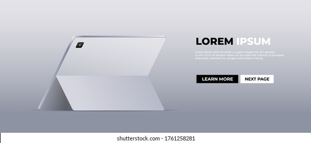 modern tablet computer back view realistic mockup gadgets and devices concept copy space horizontal vector illustration
