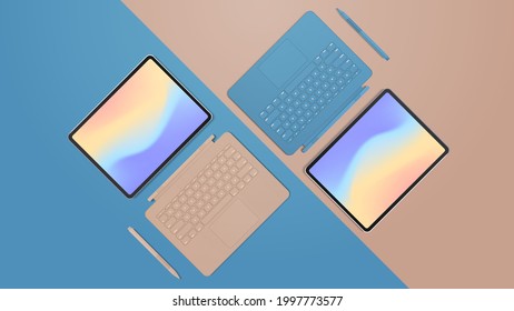 modern tablet computer with keyboard and colored screen realistic mockup gadgets and devices concept