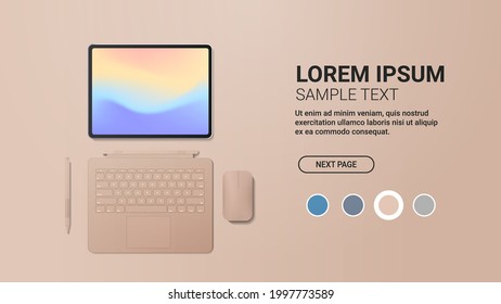 modern tablet computer with keyboard mouse pen and colored screen realistic mockup gadgets and devices