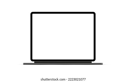 Modern Tablet Computer With Keyboard Stand, Blank Screen, Isolated on White Background, Front View. Vector Illustration