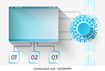 Modern tablet computer vision, transparent display hud, infographics and computer design.
