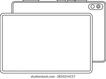 Modern tablet device outline illustration isolated on white background with editable vector line art style suitable for technology and gadget projects.