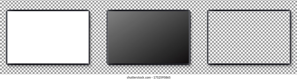 Conjunto de simulación de pantalla de Tablet moderna. La parodia realista de la tableta aislada en un fondo transparente. Ilustración vectorial realista.