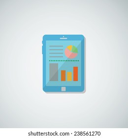 Modern tablet icon with graph chart sign. Flat design