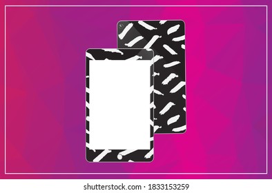 Comprimido moderno, dispositivo de teléfono móvil para tu burla con fondo de poli morado bajo. Plantilla para infografías o interfaz de diseño de interfaz de usuario de presentación. vector