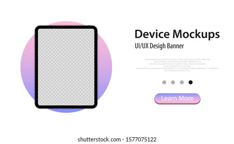 Modern tablet mockup - front view. Tablet mockup banner. Business concept. Mockup devices. Tablet blank screen, template for presentation UI design interface. Vector illustration