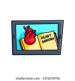 Modern tablet shows in virtual reality heart anatomy