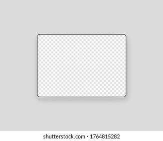Modern tablet with transparent screen. Tablet mockup isolated on grey background. Template design. Realistic vector illustration.