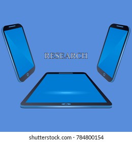 Modern tablets. Business illustration with the inscription:research