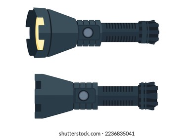 Modern tactical flashlight with side button vector illustration isolated on white background